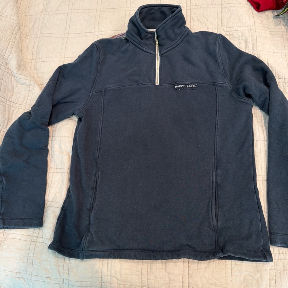 Happy Earth Navy Half-Zip Fleece Pullover 100% organic cotton